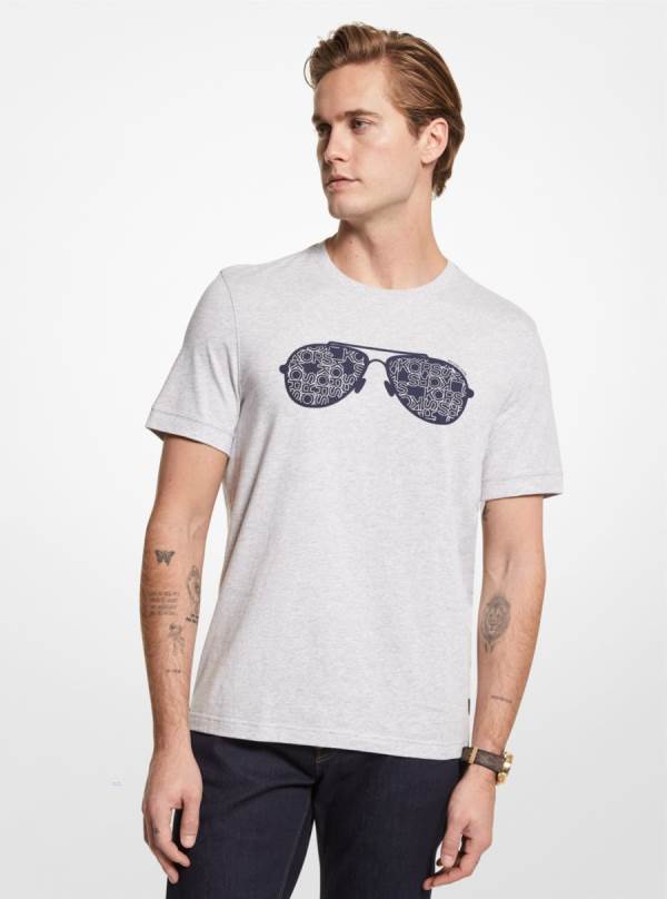 Panske Tricko Michael Kors Newsprint Logo Aviator Cotton Siva - Oblecenie Michael Kors Outlet | WEHPG-0835